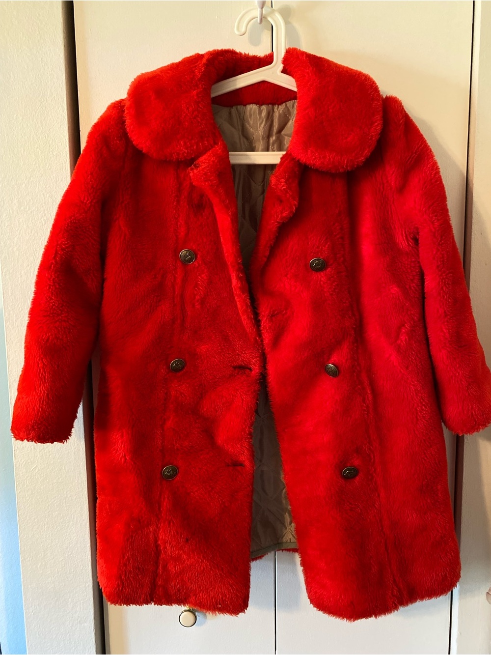 Sears Bright Red Faux Fur Double-Breasted Pea Coat for Kids